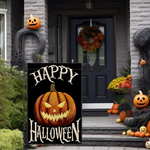 Miniatura 6 de Bandera de jardín de Halloween con fantasma, gato Boo, 12 x 18 pulgadas, vertical de doble cara con calabaza feliz Halloween, decoración exterior