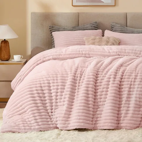 Miniatura 32 de BEDELITE - Juego de edredón de forro polar tamaño individual: ropa de cama supersuave y cálida en color beige, juego de cama de lujo esponjoso