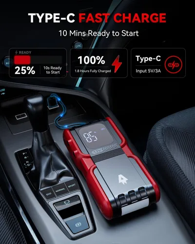Miniatura 4 de Andeman Arrancador de auto 4000A con batería de 20000 mAh, paquete de batería portátil para auto, carga rápida Type-C, puente de litio de 12 V