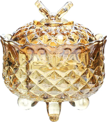 Miniatura 11 de SOCOSY Royal - Caja de dulces de cristal en relieve con tapa, joyero con pies, tarro de galletas, tarro de galletas, dulces de boda, tarros de bufé