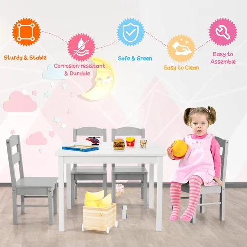 Miniatura 7 de Costzon Juego de Mesa y Sillas para Niños, Mesa de Actividades de Madera de 5 Piezas y Sillas para Artes, Manualidades, Tareas, Hora de Merienda