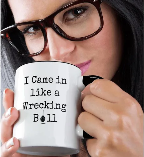 Miniatura 2 de 3dRose mug_200658_4 Taza de cerámica con texto en inglés "I Came In Like A Wrecking Black Letters With Picture Of Ball", 11 oz