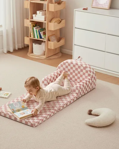 Miniatura 2 de Blissful Diary Sofá plegable para niños pequeños, silla y tumbona cómoda 2 en 1 para leer, sala de juegos, sofá para niños y niñas, regalo de Rubor