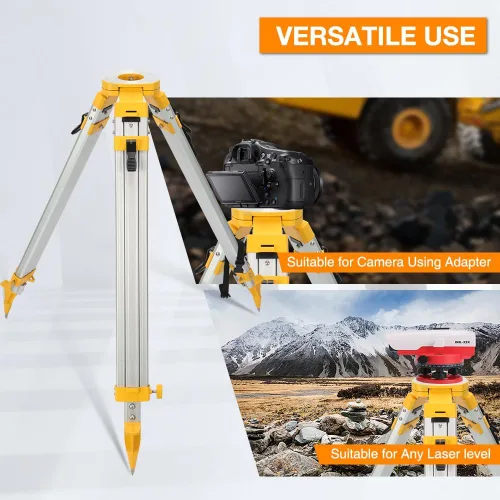 Miniatura 6 de Trípode de topografía, trípode de levantamiento de aluminio con abrazadera rápida de cabeza plana de 11 roscas de 5/8 pulgadas para estación total
