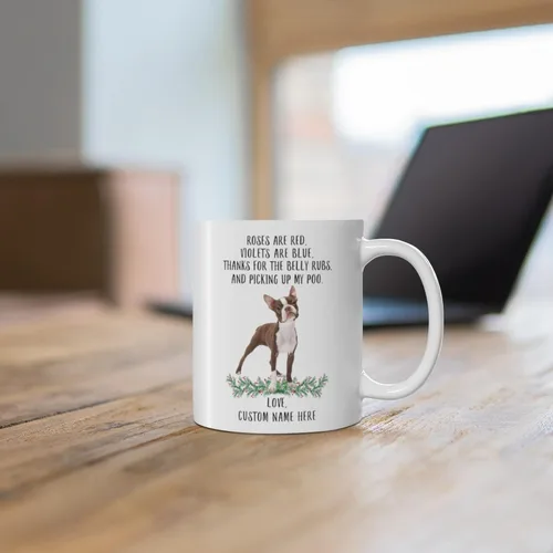 Miniatura 6 de Regalos divertidos para los amantes de las mascotas Boston Terrier White Borwn con nombre personalizado Roses Are Red Violets Are Blue Dog Christmas