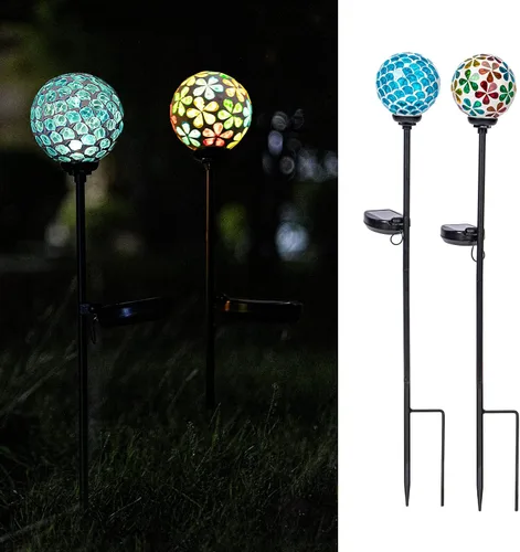 Miniatura 14 de VCUTEKA Luces solares para exteriores, decoración de jardín, mosaico, luces solares de jardín, bola de vidrio impermeable, luz LED de estaca