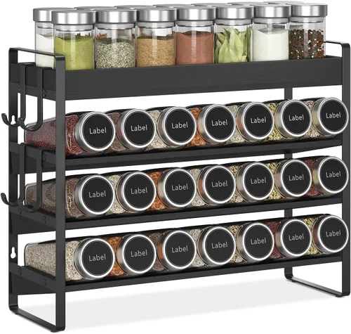 Miniatura 9 de EsLuker.ly Organizador de condimentos para especias para encimera de cocina, 4 niveles de bambú para especias con 4 ganchos, soporte independiente