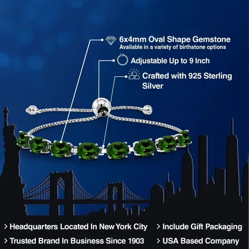 Miniatura 87 de Gem Stone King Pulsera de plata de ley 925 con piedra natal ovalada de 0.276 x 0.197 in para mujer, totalmente ajustable hasta 9 pulgadas