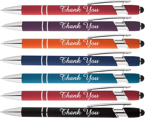 Miniatura 2 de Las palabras "Gracias" impresas en nuestro bolígrafo Rainbow Soft Touch con punta de lápiz óptico es un elegante bolígrafo de metal premium, tinta