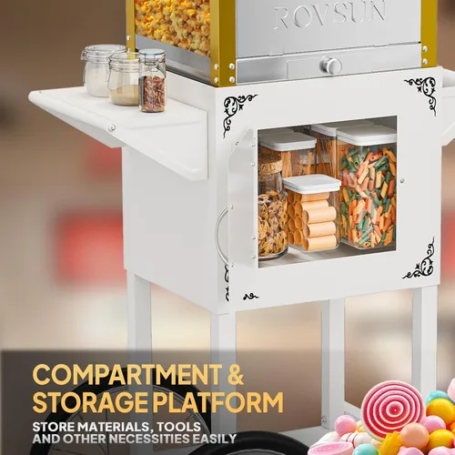 Miniatura 5 de Máquina de palomitas de maíz ROVSUN con carrito, ruedas y hervidor de 8 oz, hace hasta 32 tazas, certificada ETL, máquina de palomitas de maíz