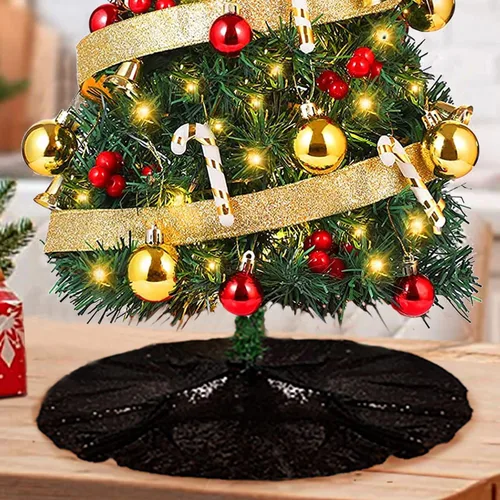 Miniatura 23 de ShinyBeauty Falda de árbol de Navidad rosa claro de 24 pulgadas, falda de lentejuelas para lápices/mini árboles, cubierta navideña para Año Nuevo