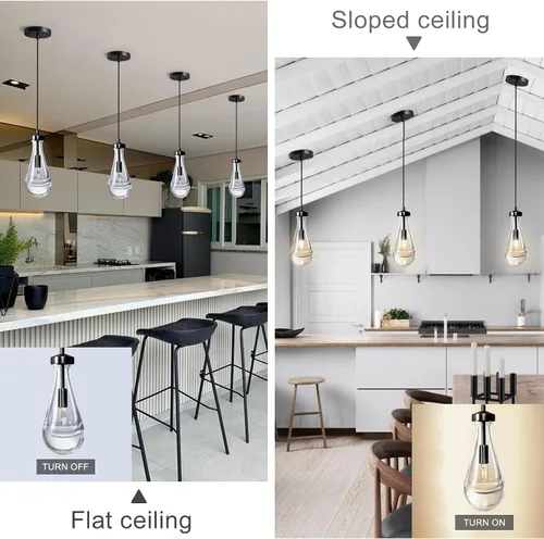 Miniatura 3 de Luces Colgantes Modernas en Forma de Gota de Lluvia Juego de 2, Luces Colgantes de Bronce para Isla de Cocina, Luz Colgante Negra Luces de Isla
