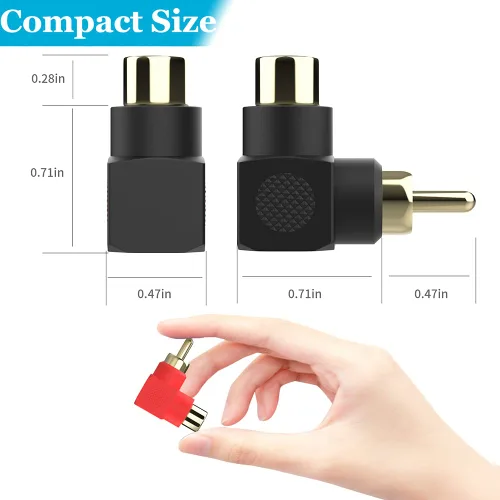 Miniatura 4 de Conectores RCA macho a hembra en ángulo recto, paquete de 12 adaptadores RCA M/F de 90 grados, codo chapado en oro (6 negros + 6 rojos)
