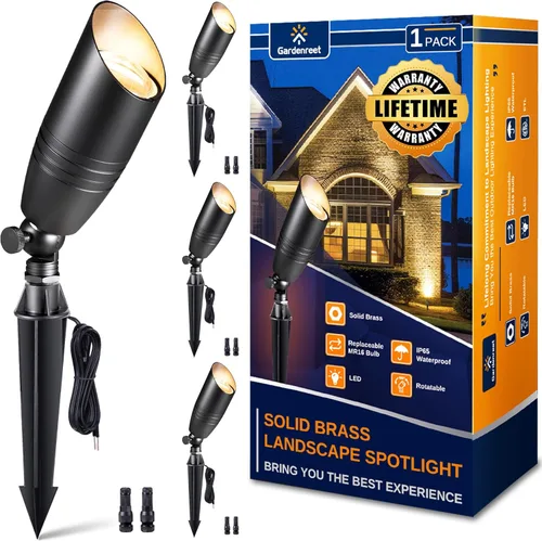 Miniatura 20 de Gardenreet Focos de paisaje de bajo voltaje - Luz superior LED de latón 12V para exterior, luces focales cableadas IP65 impermeables, enfoque