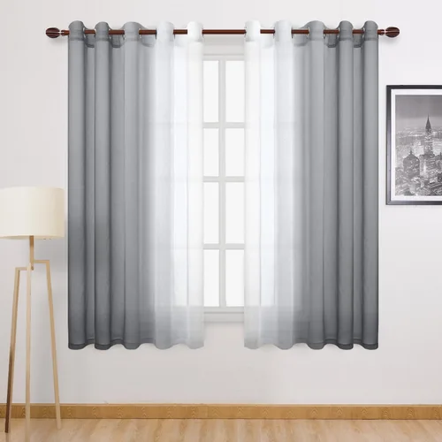 Miniatura 94 de DWCN Cortinas Transparentes de Lino Sintético Negro Degradado Ombré - Cortinas Semi Transparentes de Gasa con Ojales en la Parte Superior