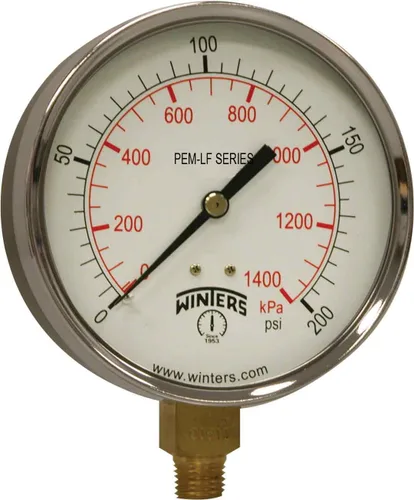 Miniatura 2 de Winters - Medidor de presión de 4 pulgadas, calibre de presión económico, interior de latón potable, caja de acero, escala doble 0-100 psi/kPa
