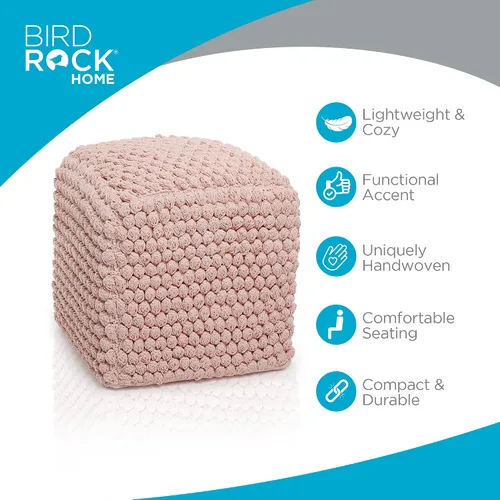 Miniatura 4 de BIRDROCK HOME - Taburete de puf redondo con diseño otomano – Puf de punto – Cuerda trenzada de algodón – Ideal para la sala de estar, dormitorio