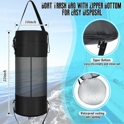 Miniatura 2 de Berlune Bolsa de basura para barco de 7.5 galones, cubo de basura marino de malla grande con cremallera inferior de 360 grados para vacío rápido