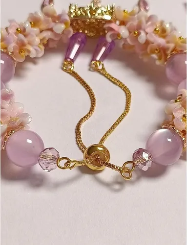 Miniatura 7 de Pulsera de la suerte de circonita con cuentas de cristal rojo y blanco morado para mujer Cadena de aleación ajustable de 7.9-11.8 in, lista