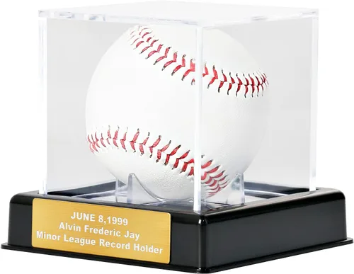 Vitrina de béisbol con grabado, caja de almacenamiento de acrílico con protección UV, soporte negro, regalo perfecto para el día de San Valentín