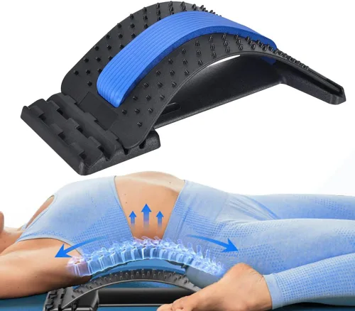 Camilla de espalda para aliviar el dolor de espalda baja, masajeador lumbar ajustable de 4 niveles, dispositivo de estiramiento para escoliosis, Azul