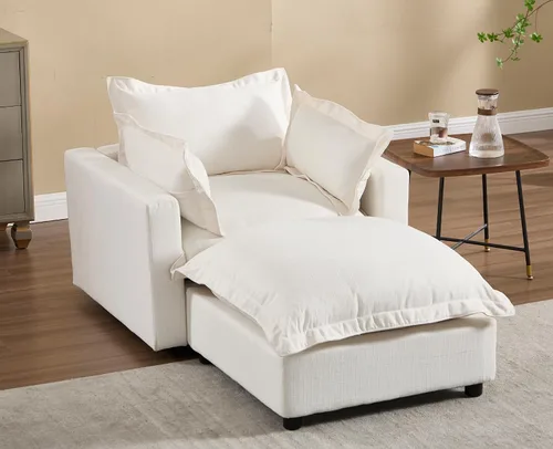 Miniatura 13 de chairus Sofá modular modular de 97 pulgadas con asiento profundo otomano movible, juego de sofá de lino con almohadas suaves en forma de L para sala