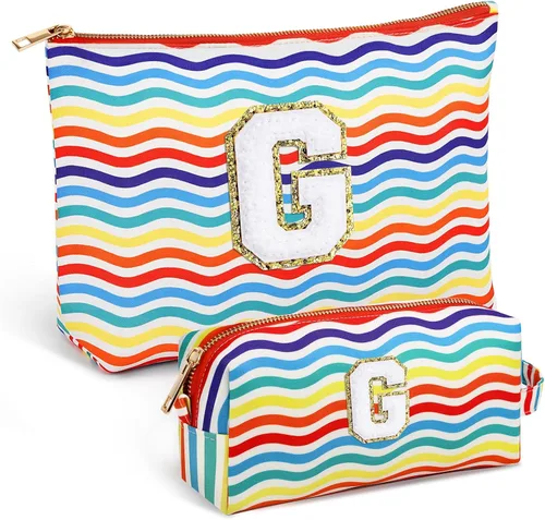 Miniatura 54 de Bolsa de viaje de maquillaje con monograma de 2 piezas para regalos de niñas adolescentes, bolsa de cosméticos para niñas, bolsa de aseo de viaje