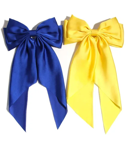 Miniatura 14 de Furling Pompoms - Lazos para el cabello para mujer, pinzas grandes de satén sedoso para el cabello, lazos para el cabello con cola larga, pasadores