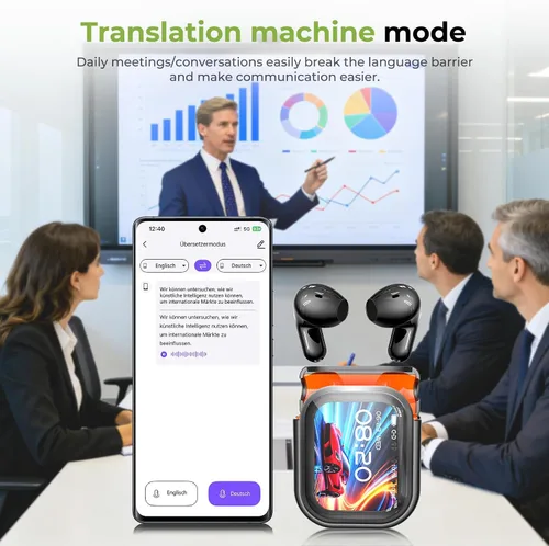 Miniatura 7 de Auriculares BEARTAIN NE20, Nuevos Auriculares AI NE20 de 2025 con Traducción en Tiempo Real, Auriculares Traductor de Idiomas con Pantalla Táctil