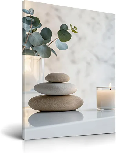 Miniatura 12 de HesenDot Arte de pared con piedras zen en blanco y negro, impresión en lienzo de rocas equilibradas de 12 x 16 pulgadas, póster estético relajante