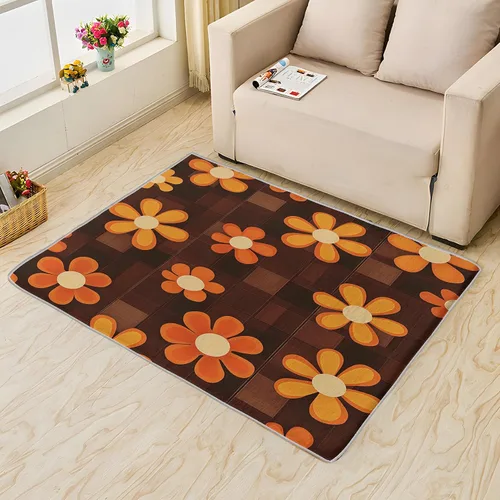 Miniatura 2 de Alfombra floral retro 70S, lavable, Groovy Funky de 8 x 10 pulgadas, alfombra grande de flores naranjas, dormitorio, sala de estar, decoración