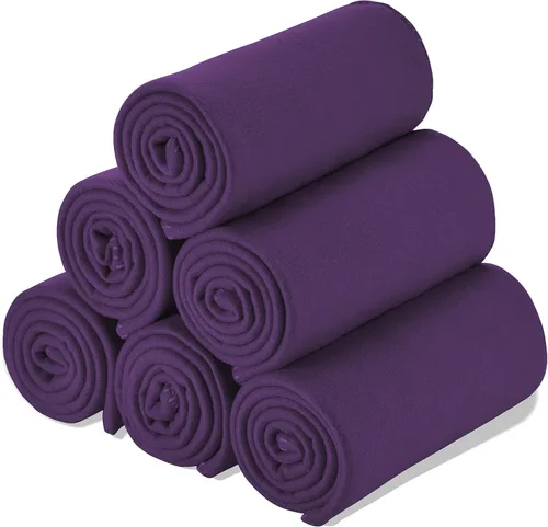 Juego de mantas de forro polar a granel para viajes, niños, exteriores, bodas, mascotas (morado, paquete de 6 unidades, 50 x 60 pulgadas)