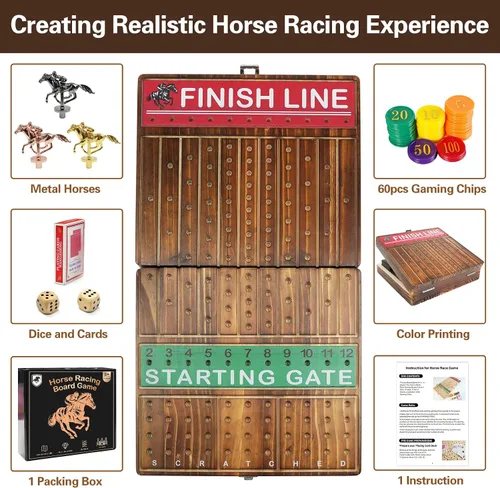 Miniatura 2 de FUNNYB&G Juego de mesa de carreras de caballos de 21 pulgadas, plegable, grande, juego de carreras de caballos para adultos con 11 caballos