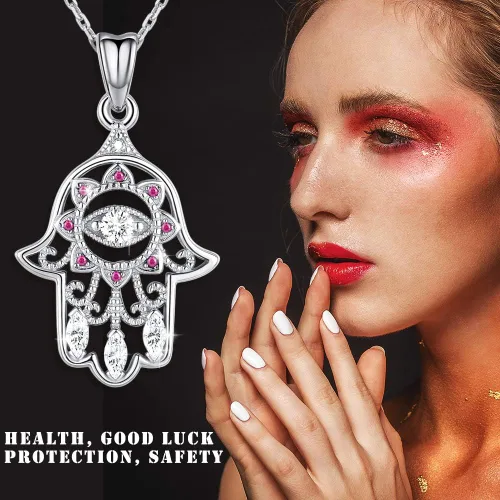 Miniatura 2 de Aniu Joyería de plata de ley 925 Hamsa de Fátima para mujer con circonita cúbica, viene con caja de regalo negra