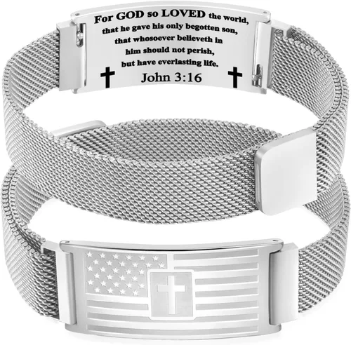Miniatura 36 de DuoDiner Regalos de primera comunión, pulsera de cruz para niños y hombres, bandera estadounidense, versículo bíblico cristiano, regalos de joyería