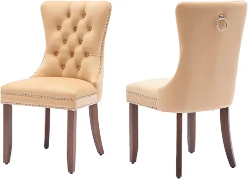 Miniatura 30 de Juego de 2 sillas de comedor de terciopelo, sillas decorativas tapizadas con botón acolchonado, ribete de cabeza de clavo y tirador de anillo Naranja