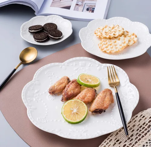 Miniatura 6 de Jusalpha FD-PL15 - Juego de platos de cerámica de encaje en relieve, platos para pasta/ensalada/postre, lavavajillas, microondas, juego de vajilla