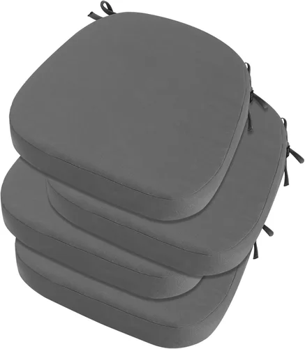 Miniatura 34 de idee-home Juego de 2 cojines para sillas de exterior, 17 x 17 pulgadas de grosor, en forma de D, cojines de asiento impermeables con lazos