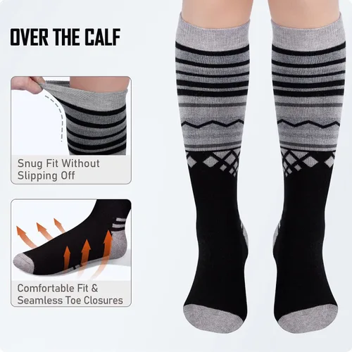 Miniatura 4 de 2 paquetes de calcetines de esquí de lana de merino, sobre la pantorrilla (OTC) antideslizantes para hombres y mujeres