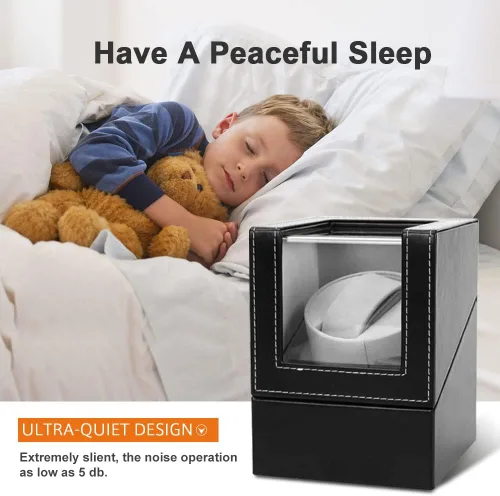 Miniatura 3 de Bobinadora automática de un solo reloj con motor japonés silencioso, en carcasa de madera y cuero negro, adaptador de CA o funciona