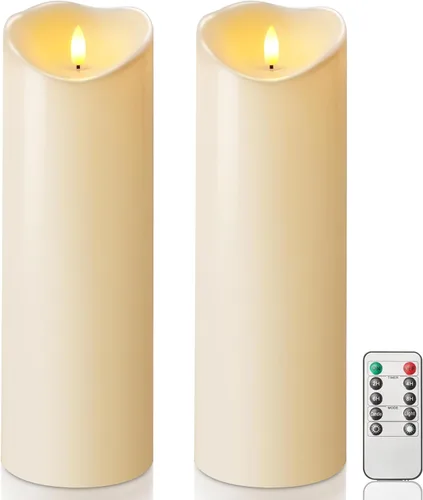 Miniatura 29 de Homemory Velas sin llama impermeables para exteriores de 4 x 12 pulgadas con temporizadores y control remoto, velas que funcionan con pilas, velas