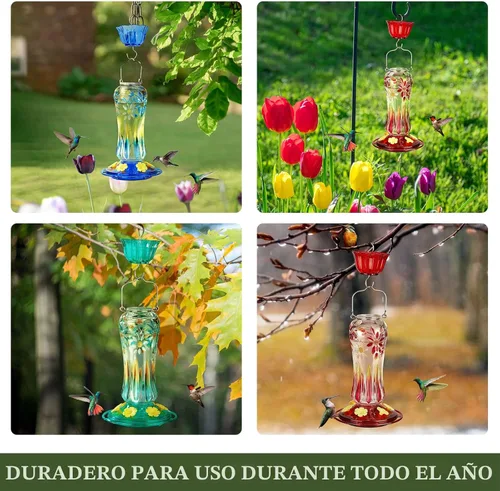 Miniatura 8 de Kingsyard Comedero para colibríes para colgar al aire libre, 25 onzas, alimentador de néctar de vidrio para colibríes con foso de hormigas y 6 Royal