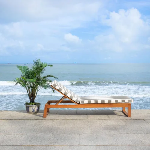 Miniatura 21 de SAFAVIEH Exterior - Solano Chaise Lounge Chair - Marrón y Aqua - Madera maciza con cojín - Diseño de respaldo ajustable - Ideal para patio, terraza