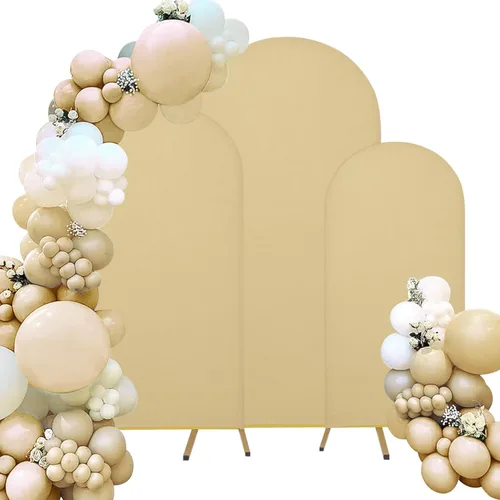 Miniatura 11 de Juego de 3 fundas de elastano ajustables para arco de boda, color beige, cubierta de fondo para arco de Chiara, parte superior redonda, para boda