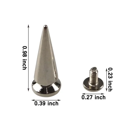 Miniatura 3 de 50 piezas de clavos de cono plateado metálicos con rosca trasera para manualidades, remaches frescos, punk, 0.394 x 0.984 in