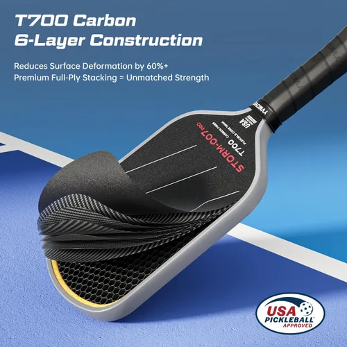 Miniatura 2 de YVmove USAPA Approved Raw Carbon Fiber Pickleball Paddle, 16mm Thermoformed Pickleball Racket with High Spin & Extended Grip, Professional