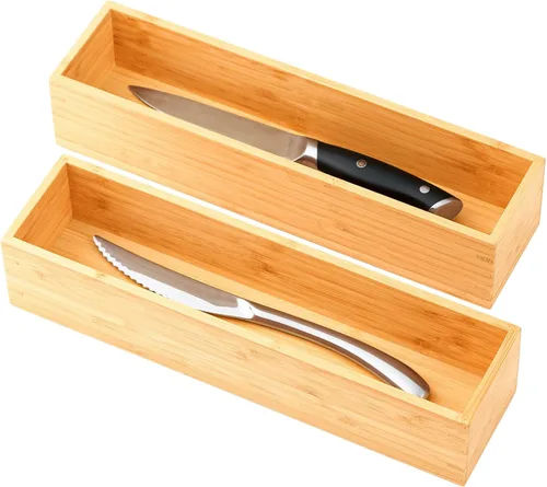 Miniatura 10 de Umilife Organizador de cajones de cocina de bambú, bandeja de cubiertos extra alta, caja de almacenamiento de cubiertos, soporte multiusos