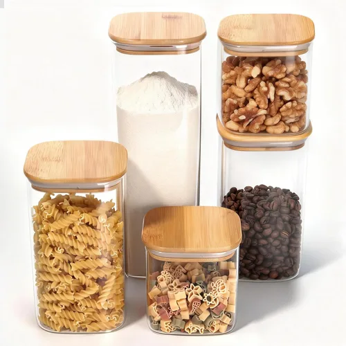 Miniatura 9 de Tarro de vidrio de 18 Oz/550 ML con tapa, recipientes de almacenamiento de vidrio versión engrosada transparente con tapa de bambú sellada