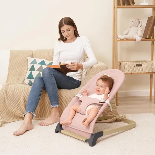 Miniatura 7 de ANGELBLISS Gorila para bebé, asiento inflable portátil para bebés, asiento hinchable con tela de algodón, vibraciones naturales (rosa)