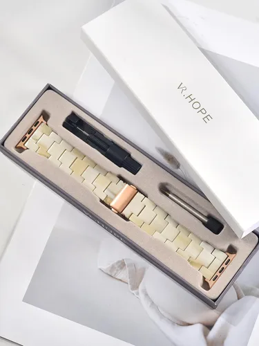 Miniatura 8 de V.R.HOPE Correa de Resina para Reloj Compatible con Apple Watch para Mujeres 38mm 40mm 41mm 42mm Oro Rosa Ligero Pulsera de Pulsera para iWatch Beige